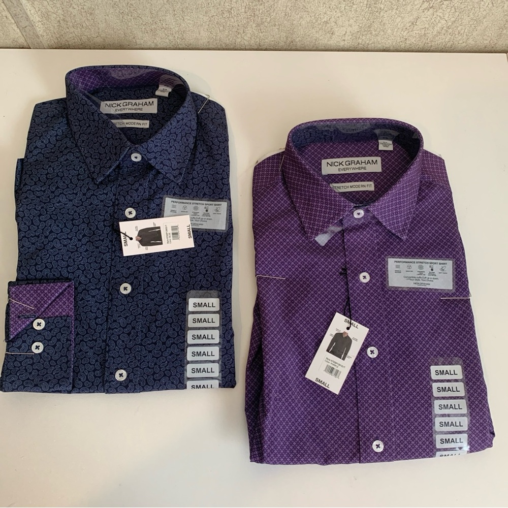 Nick Graham Bundle Everywhere Men's Patterned Long Sleeve Shirts Blue and Purple